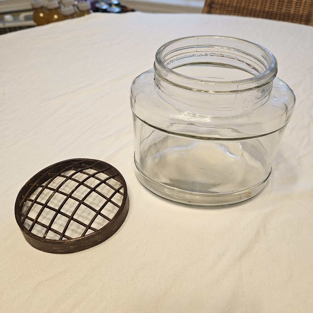 Glass Jar with Metal Lattice Lid Flower Frog. - Picture 4 of 8